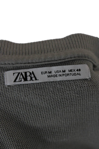 Zara Mens Gray Crew Neck Cotton T-Shirt Short Sleeve Size M