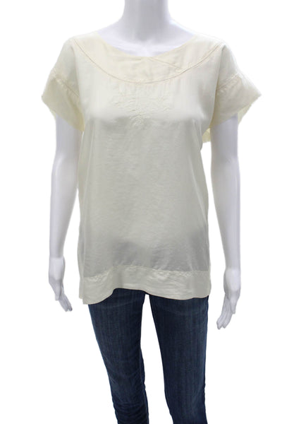 Forte Forte Women Basic Ivory Silk Scoop Neck Short Sleeve Blouse Size 0