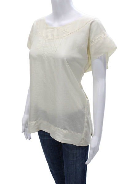 Forte Forte Women Basic Ivory Silk Scoop Neck Short Sleeve Blouse Size 0