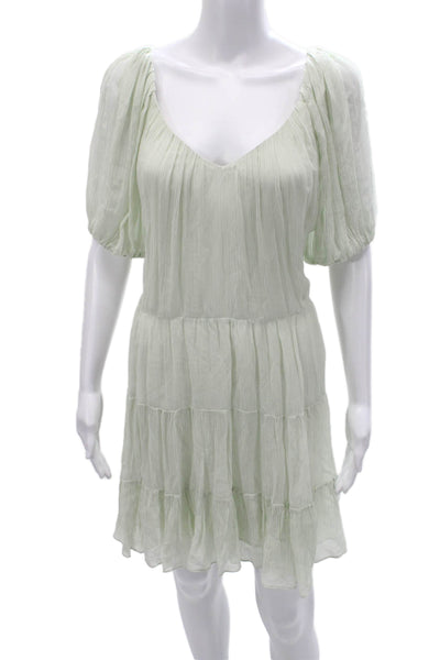 Rebecca Taylor Women Mini Boho VNeck Short Sleeve Green Dress Size L