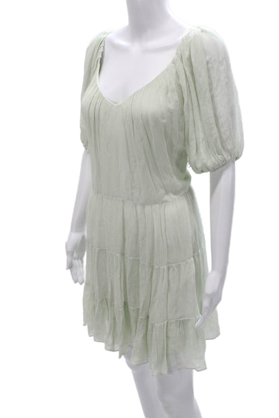 Rebecca Taylor Women Mini Boho VNeck Short Sleeve Green Dress Size L