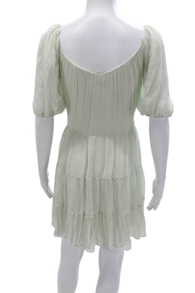 Rebecca Taylor Women Mini Boho VNeck Short Sleeve Green Dress Size L