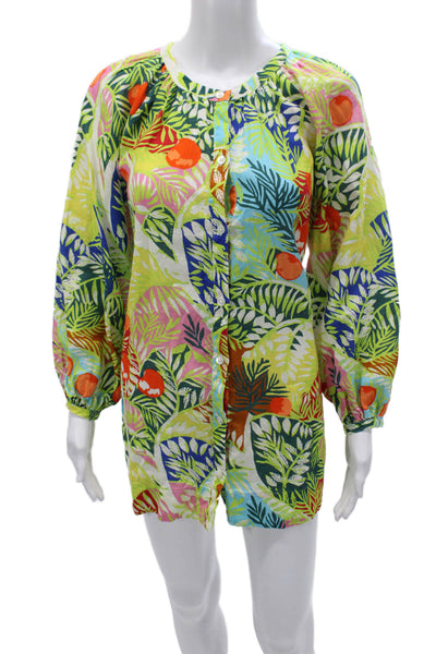 Staud Women Shirt Dress Multicolor Floral Linen Long Sleeve Short Size M