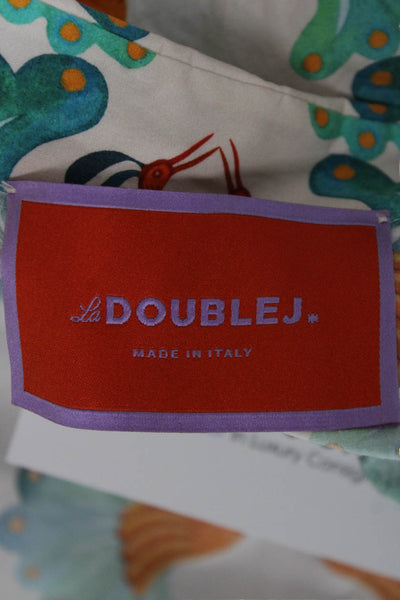 La Double J Women Shirt Dress Multicolor Peacock Cotton Half Sleeve Size M