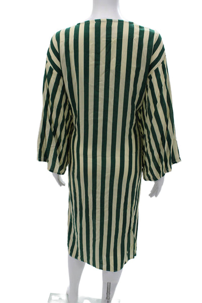 Natalie Martin Women Green Kaftan Dress V-Neck 3/4 Sleeve Rayon Bohemian Size M
