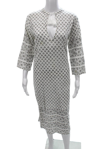 Shade Women Kaftan Floral Multicolor Cotton 3/4 Sleeve Midi Dress Size M