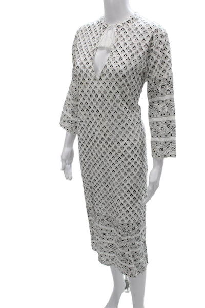 Shade Women Kaftan Floral Multicolor Cotton 3/4 Sleeve Midi Dress Size M