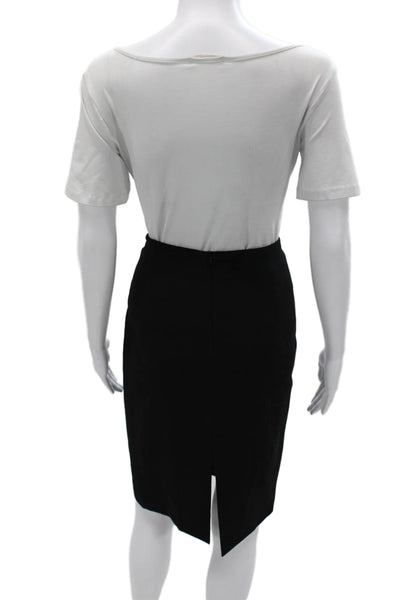 Style Paris Women Straight Pencil Wool Black Knee Length Skirt Zip Size 8