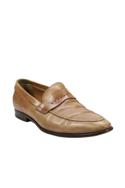 Santoni Mens Leather Slide On Loafers Brown Size 8 D