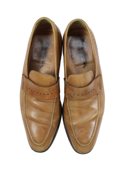 Santoni Mens Leather Slide On Loafers Brown Size 8 D