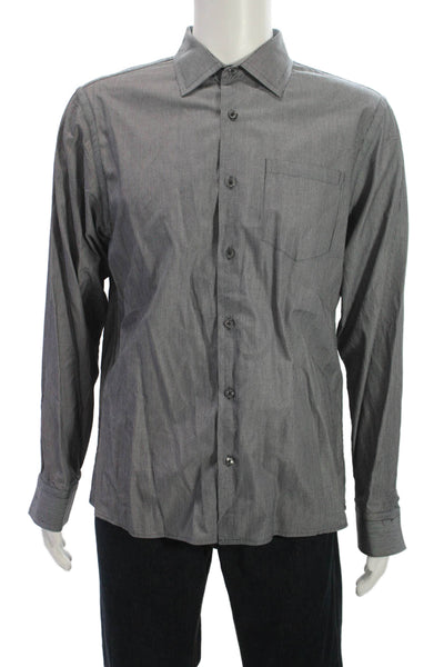Michael Kors Womens Cotton Striped Button Down Shirt Gray Size L