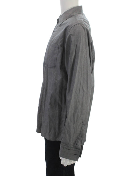 Michael Kors Womens Cotton Striped Button Down Shirt Gray Size L