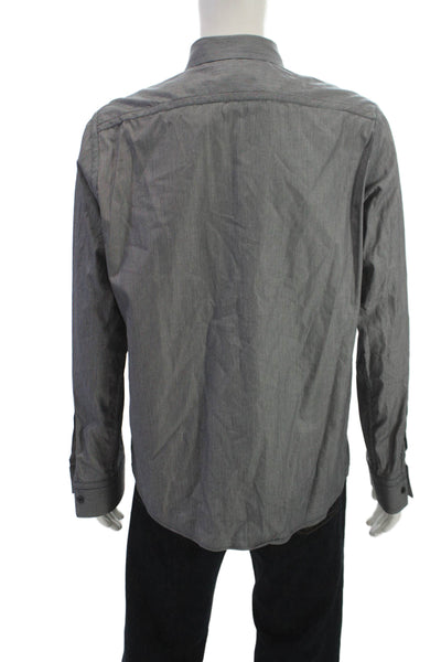 Michael Kors Womens Cotton Striped Button Down Shirt Gray Size L
