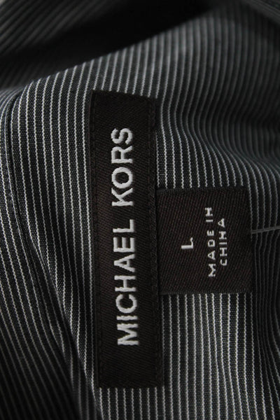 Michael Kors Womens Cotton Striped Button Down Shirt Gray Size L