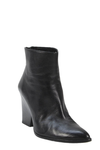 Stuart Weitzman Womens Leather Pointed Toe Heeled Boots Black Size 8.5