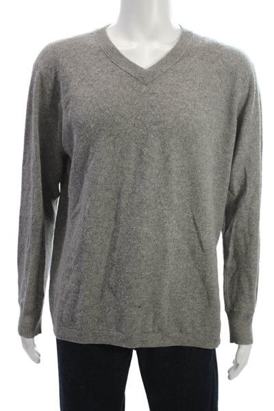 SCP Mens Cashmere V-Neck Pullover Sweater Gray Long Sleeve Solid Fall Size L