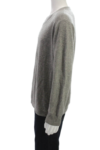 SCP Mens Cashmere V-Neck Pullover Sweater Gray Long Sleeve Solid Fall Size L