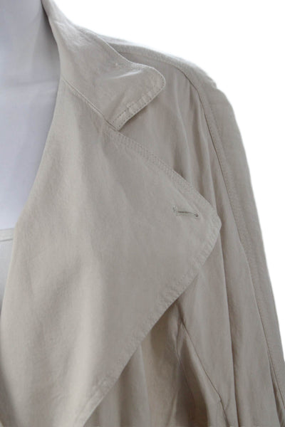 Vince Women Beige Trench Coat Button Long Sleeve Linen Blend Size L