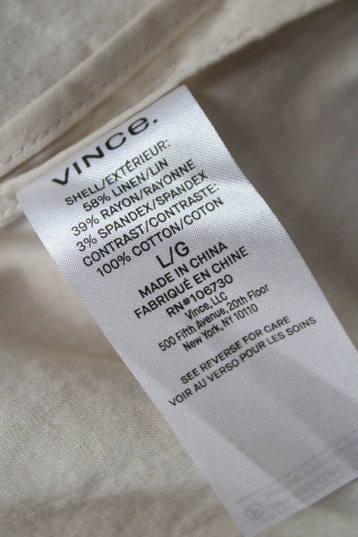 Vince Women Beige Trench Coat Button Long Sleeve Linen Blend Size L
