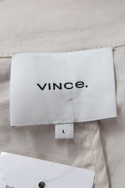 Vince Women Beige Trench Coat Button Long Sleeve Linen Blend Size L
