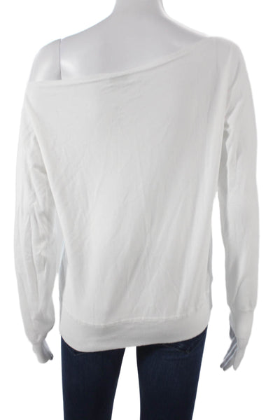 Babaton Womens Basic One Shoulder Long Sleeve T Shirt White Viscose Size XS