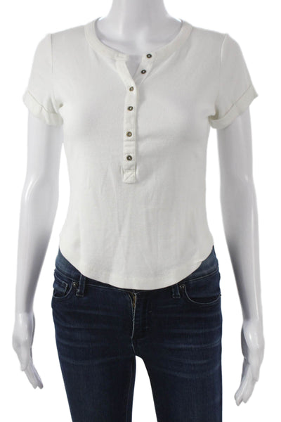 Pilcro Anthropologie Women White Henley Short Sleeve Basic T-Shirt Size S