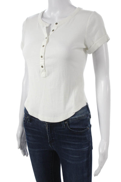 Pilcro Anthropologie Women White Henley Short Sleeve Basic T-Shirt Size S