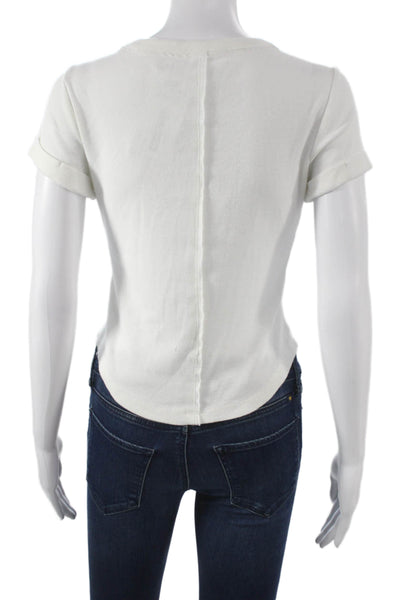 Pilcro Anthropologie Women White Henley Short Sleeve Basic T-Shirt Size S