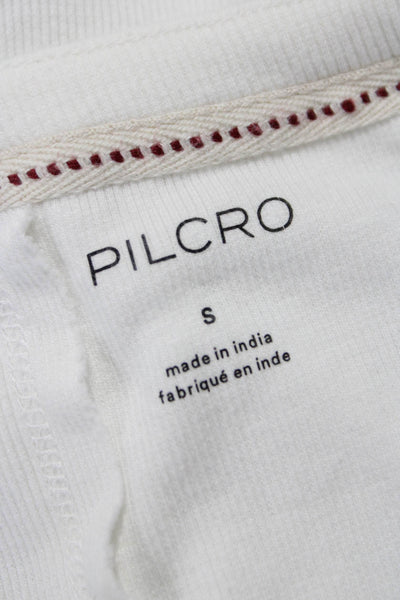 Pilcro Anthropologie Women White Henley Short Sleeve Basic T-Shirt Size S