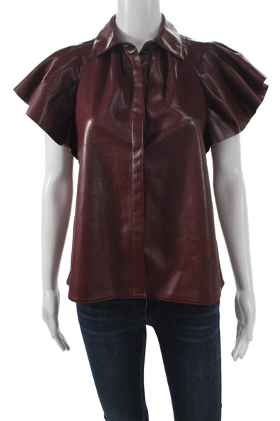 Elan Womens Collared Short Sleeve Basic Button-Up Red Polyester Size M