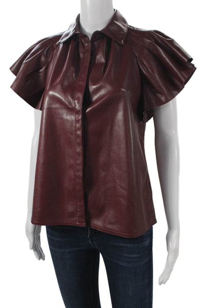 Elan Womens Collared Short Sleeve Basic Button-Up Red Polyester Size M