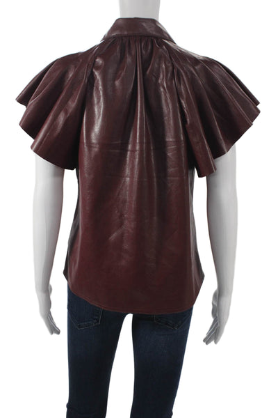 Elan Womens Collared Short Sleeve Basic Button-Up Red Polyester Size M