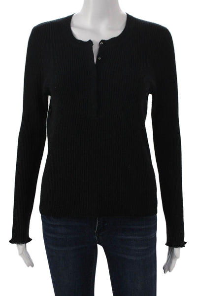 Lisa Todd Womens Henley Sweater Black 90% Wool Long Sleeve Size S