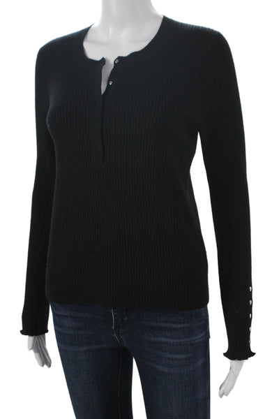 Lisa Todd Womens Henley Sweater Black 90% Wool Long Sleeve Size S