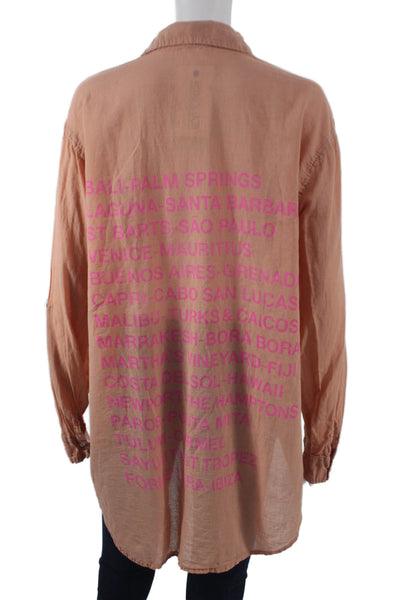Sundry Womens Collared Button Up Blouse Orange 100% Cotton Size 2