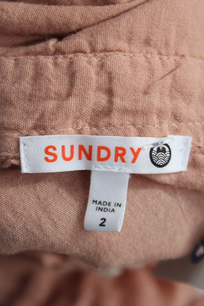 Sundry Womens Collared Button Up Blouse Orange 100% Cotton Size 2