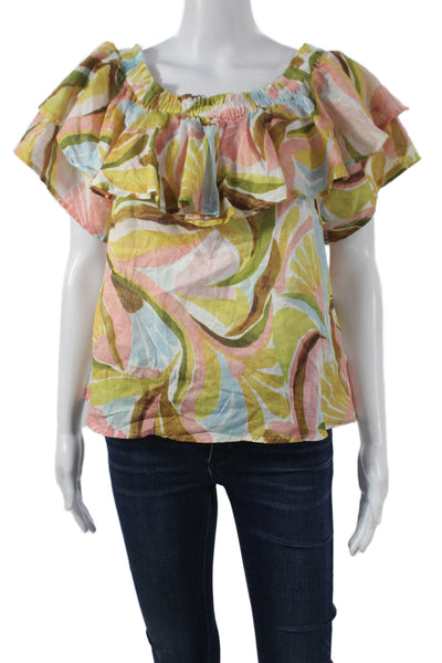 Nicole Miller Women Multi Floral Off Shoulder Blouse Short Sleeve Size S