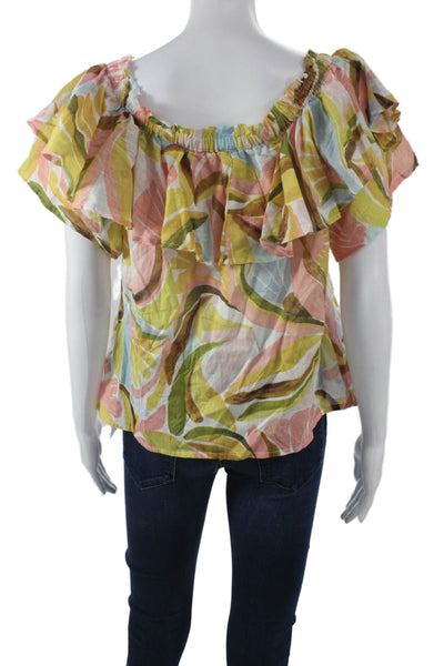 Nicole Miller Women Multi Floral Off Shoulder Blouse Short Sleeve Size S