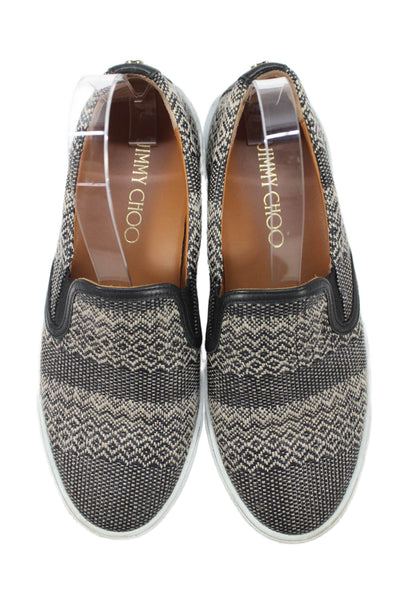 Jimmy Choo Womens Leather Trim Woven Slide On Sneakers Black Beige Size 39.5 9.5