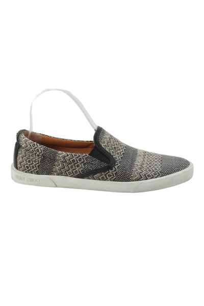 Jimmy Choo Womens Leather Trim Woven Slide On Sneakers Black Beige Size 39.5 9.5