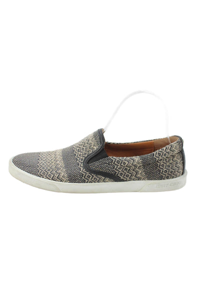 Jimmy Choo Womens Leather Trim Woven Slide On Sneakers Black Beige Size 39.5 9.5