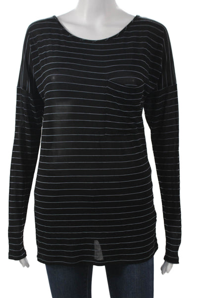 Petit Pois Womens Striped Black Scoop Neck Long Sleeve T-Shirt Size S