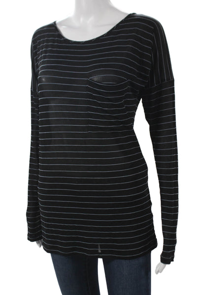 Petit Pois Womens Striped Black Scoop Neck Long Sleeve T-Shirt Size S