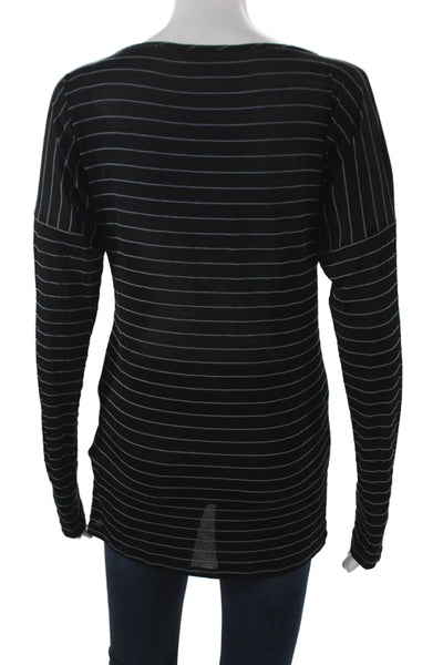Petit Pois Womens Striped Black Scoop Neck Long Sleeve T-Shirt Size S
