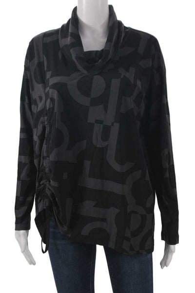 Porto Women Tunic Blouse Black Cowl Neck Long Sleeve Geometric Size 0