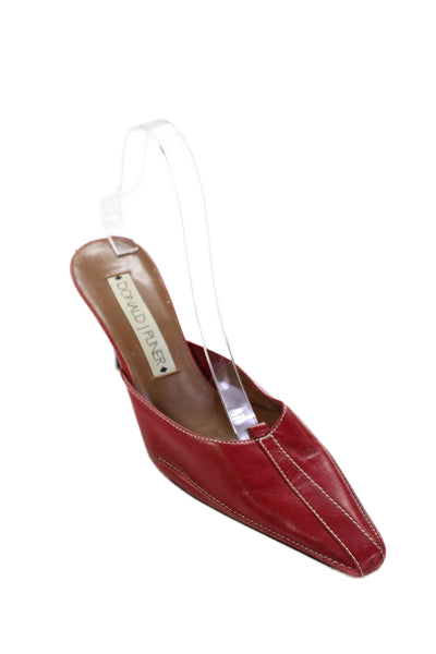 Donald J Pliner Womens Leather Pointed Toe Heels Mules Shoes Bright Red Sz 7.5M