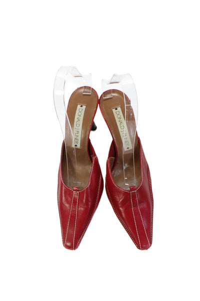 Donald J Pliner Womens Leather Pointed Toe Heels Mules Shoes Bright Red Sz 7.5M