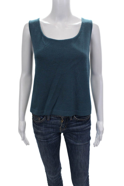 St. John Women Basic Blue Viscose Blend Scoop Neck Tank Sleeveless Size M