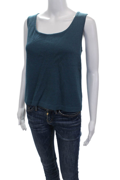 St. John Women Basic Blue Viscose Blend Scoop Neck Tank Sleeveless Size M
