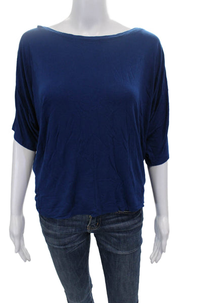 Vince Womens Basic Blue Boat Neck Rayon Short Sleeve Blouse Size M